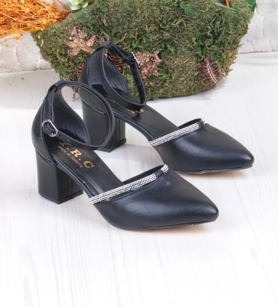 35619 Biye Taşlı Kalın Topuklu Kadın Ayakkabı