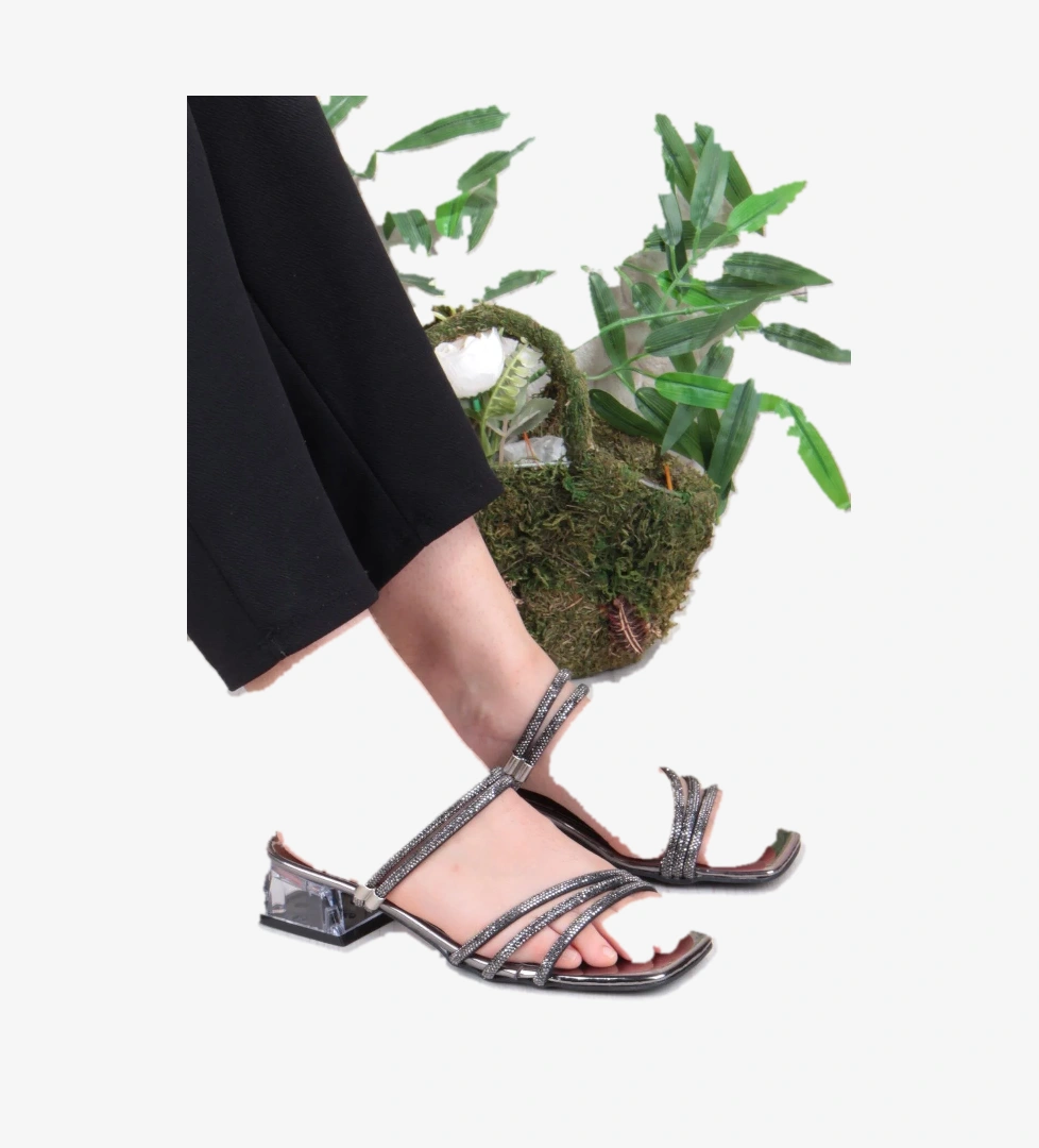 Fort Ares 1696 Platin Taşlı Günlük Giyim Abiye Şeffaf Topuk Kadın Terlik model görseli