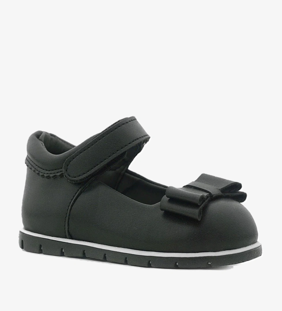 Siyah Mat Fiyonklu Kız Bebek Babet Ayakkabı - Görsel 1