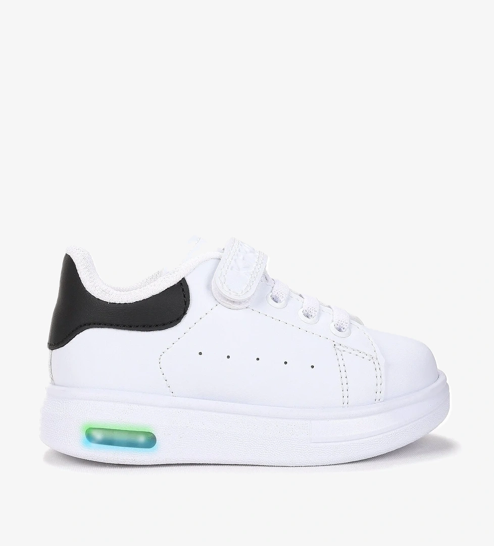 Tinsa Günlük Cırtlı Işıklı Erkek Bebek Spor Ayakkabı Beyaz - Siyah