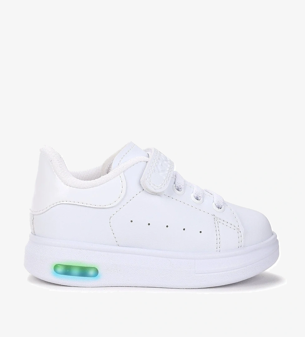 Tinsa Günlük Cırtlı Işıklı Erkek Bebek Spor Ayakkabı Beyaz - Beyaz