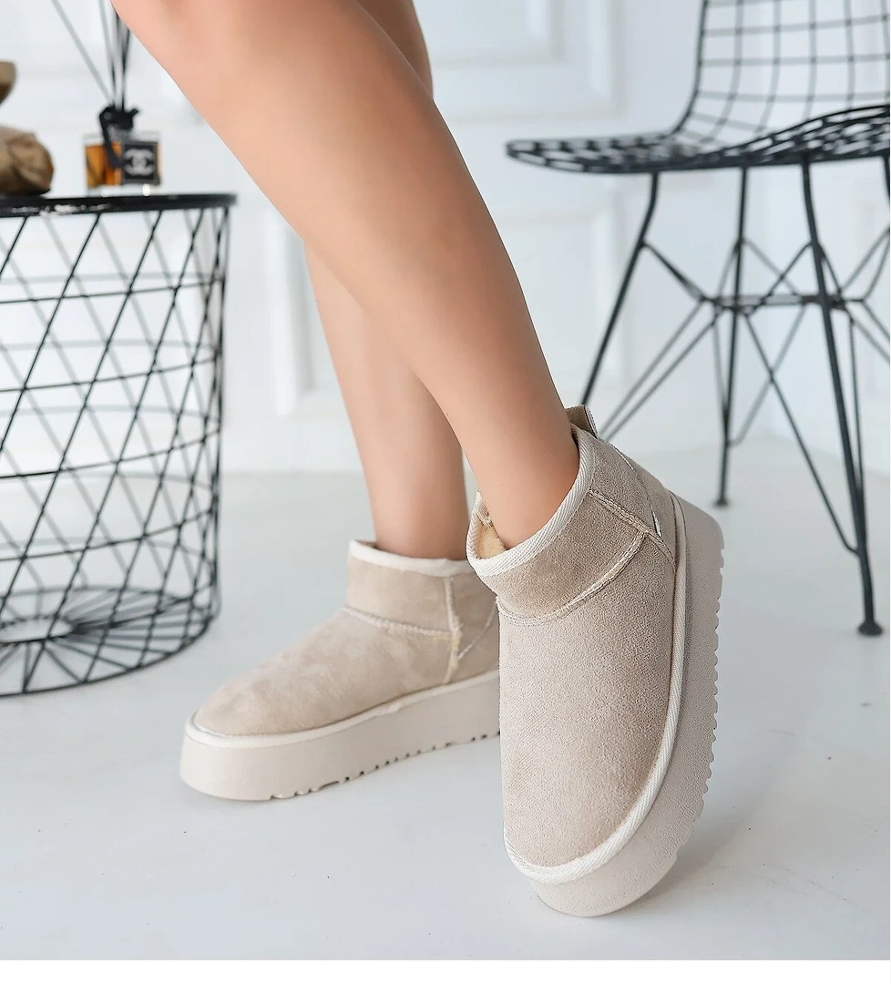 Pabucmarketi Süet Yüksek Taban Kadın Düz Bot model görseli