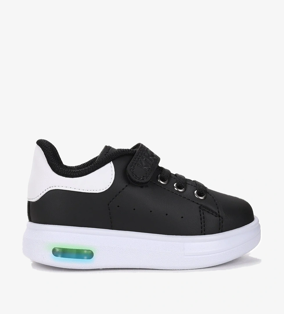 Tinsa Günlük Cırtlı Işıklı Erkek Bebek Spor Ayakkabı Siyah - Beyaz