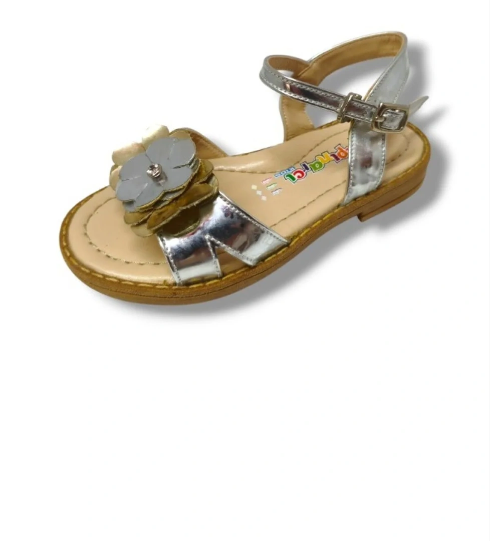 Özpinarci 3043-20 Orta Çiçekli Kız Çocuk Sandalet Gümüş Altın 21-25 model görseli