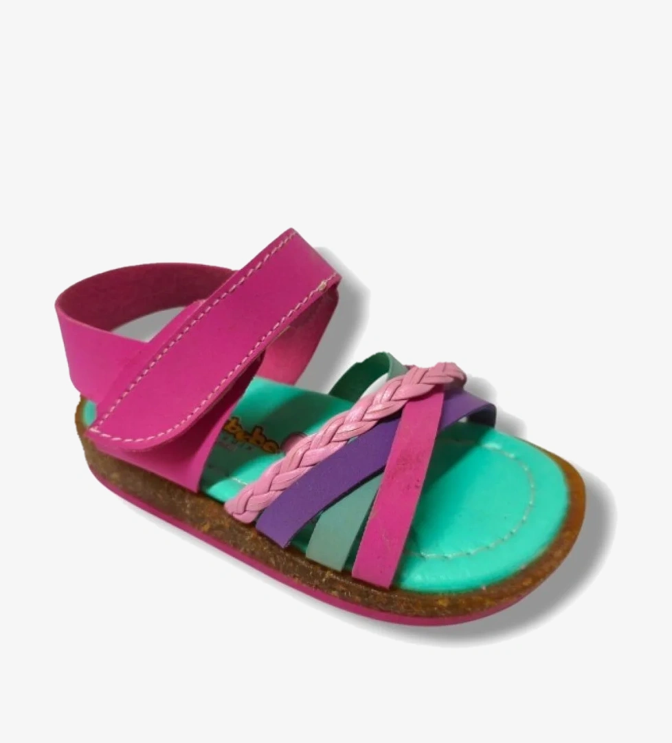 Şirinbebe 3038-20 Çapraz Örgü Kız Çocuk Sandalet Pembe Yeşil 21-25 - Görsel 1