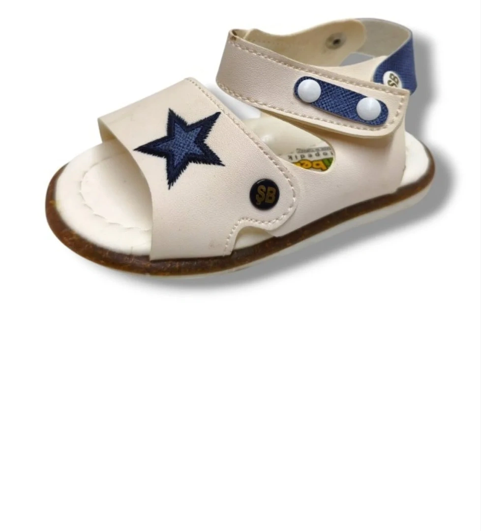 Şirinbebe 3022-20 Yıldız Desen Cırtlı Erkek Çocuk Sandalet Beyaz Mavi 21-25 - Görsel 1