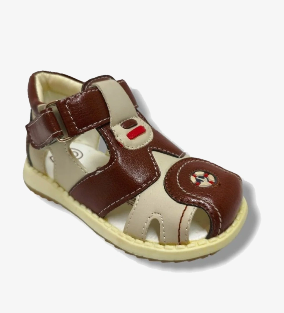 3007-20 Önü Kapali Çapa Cırtli Erkek Çocuk Sandalet Kahverngi Bej 21-25 - Görsel 1