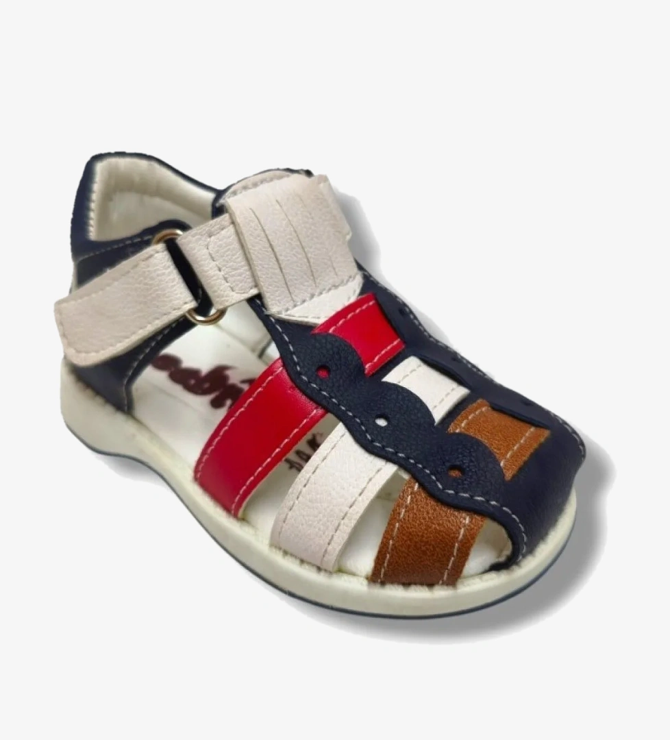 3014-20 Anatomik Önü Kapali 3 Şeritli Erkek Çocuk Sandalet Lacivert Kırmızı 18-20 - Görsel 1