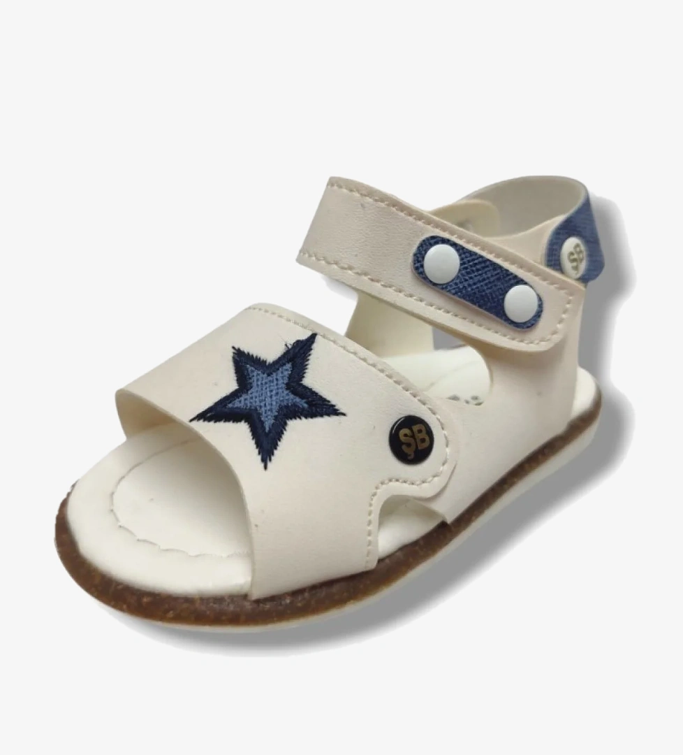 Şiringenç 1716-20 Anatomik Cırt Bant Yıldız Erkek Çocuk Sandalet Beyaz Mavi 18-20 - Görsel 1