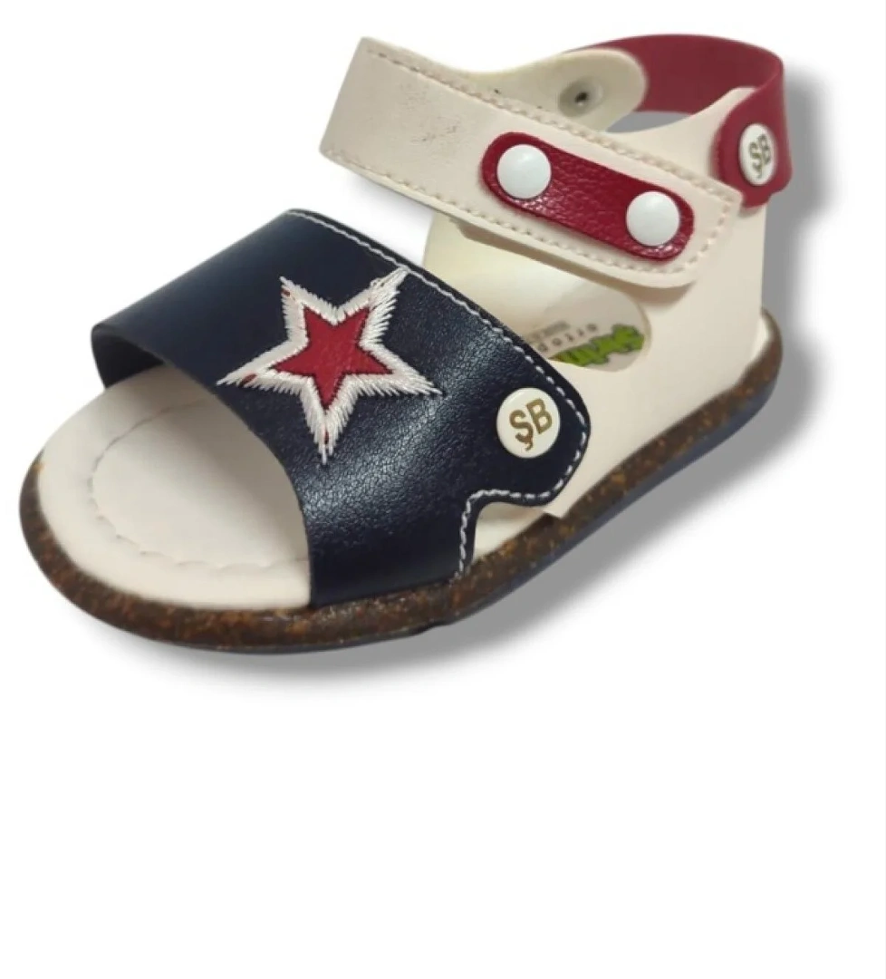 Şirinbebe 1643-20 Anatomik Yıldız Desen Cırtlı Erkek Çocuk Sandalet Lacivert Beyaz 18-20 - Görsel 1