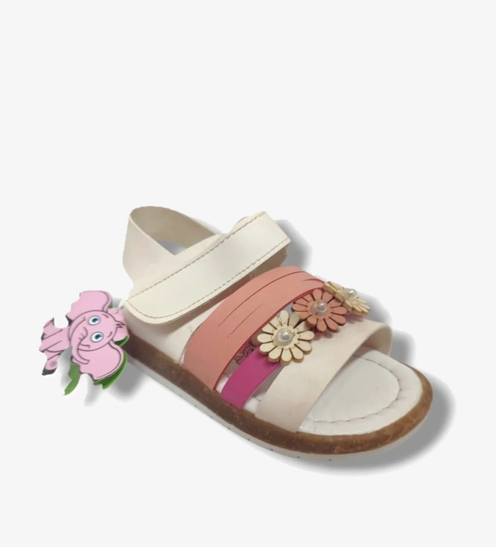 Şirinbebe 1648-20 Çift Bant Çiçekli Kız Çocuk Sandalet Beyaz Pembe 21-25 - Görsel 1