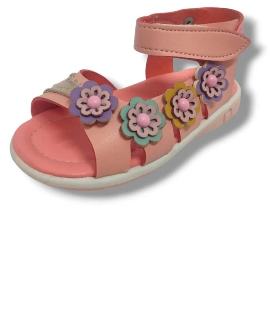 Şi̇ri̇ngenç Şirinbebe 1649-20 Anatomik 4 Çiçekli Sim Baskı Kız Çocuk Sandalet Somon 21-25 model görseli