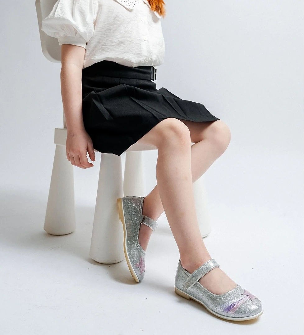 Kız Çocuk Gümüş Yıldızlı Günlük Babet