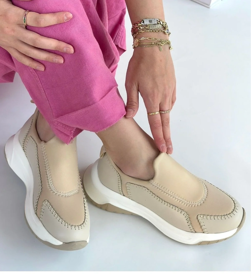 Pabucmarketi Leopar Bej Süet Streçli Kadın Spor Ayakkabı model görseli