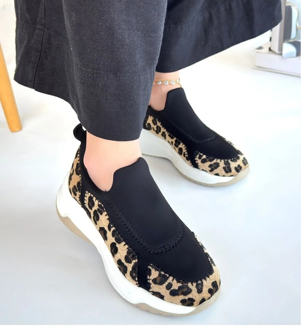 Leopar Süet Streçli Kadın Spor Ayakkabı