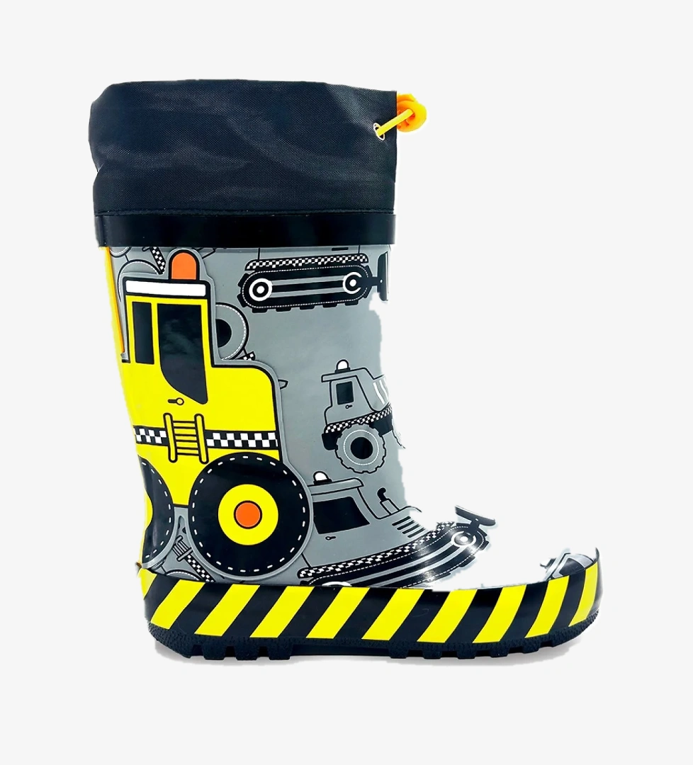 İnşaat Araçları Erkek Çocuk Gri Yağmur Botu