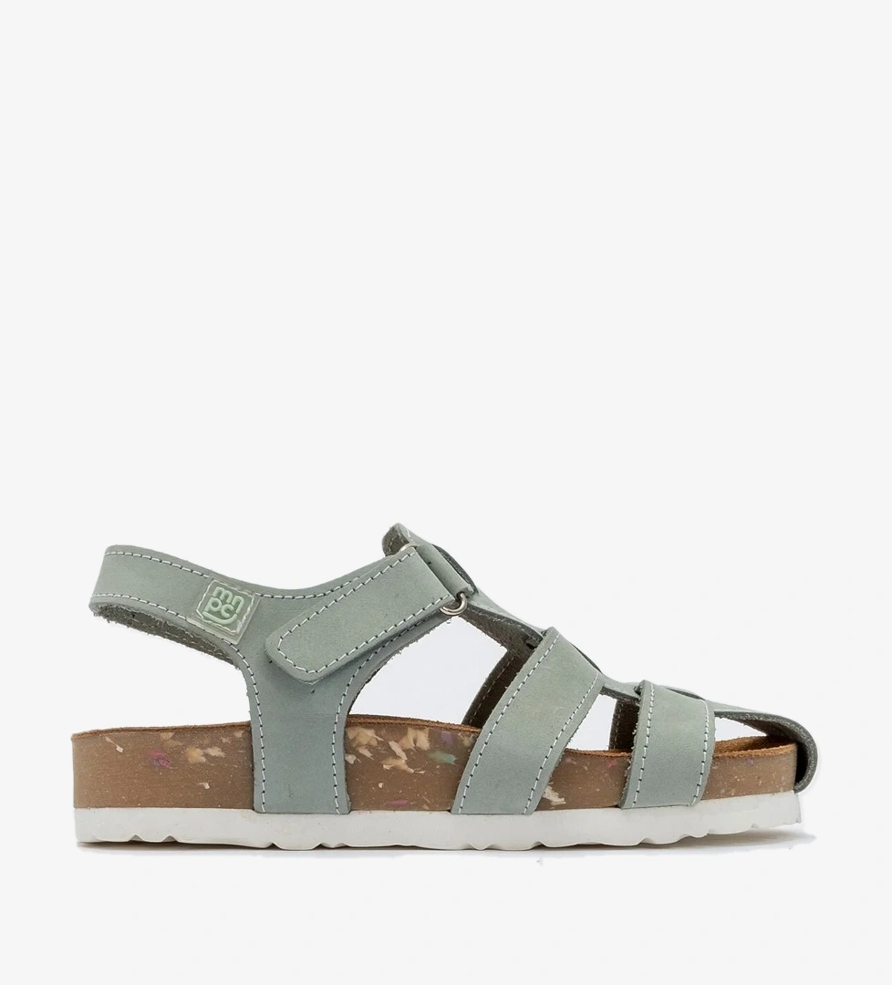 Unisex Çocuk Su Yeşili Hakiki Deri Mantar Tabanlı Günlük Çocuk Sandalet