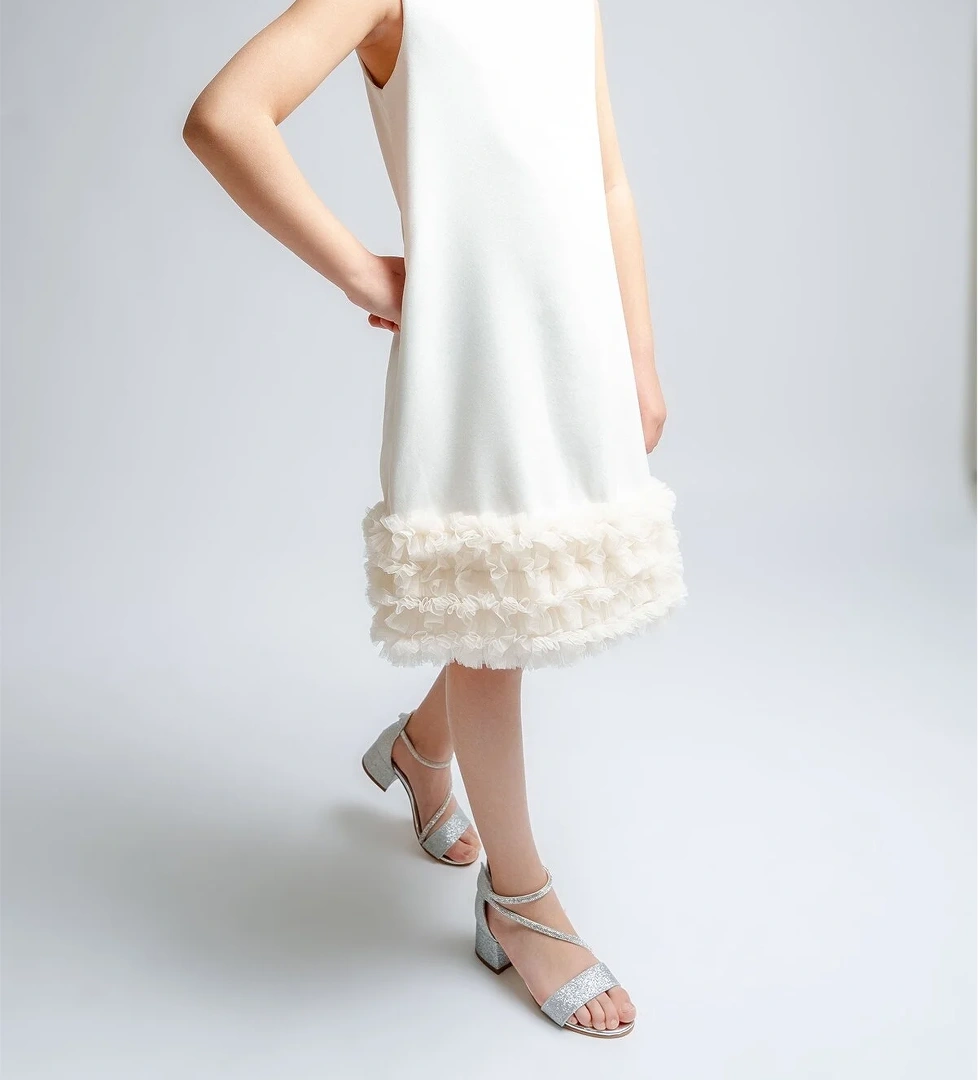 Kız Çocuk Gümüş Topuklu Simli Abiye Ayakkabı