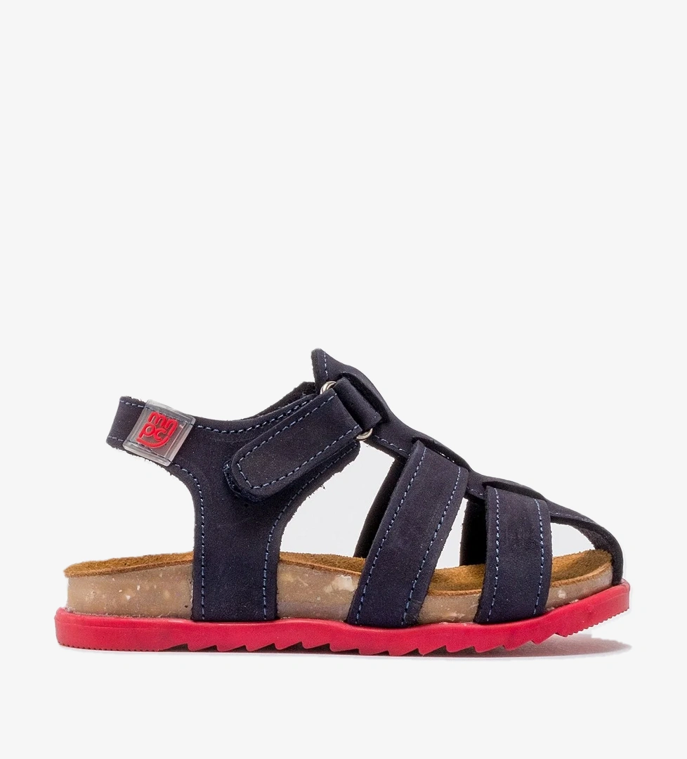 Unisex Çocuk Lacivert Hakiki Deri Mantar Tabanlı Günlük Çocuk Sandalet