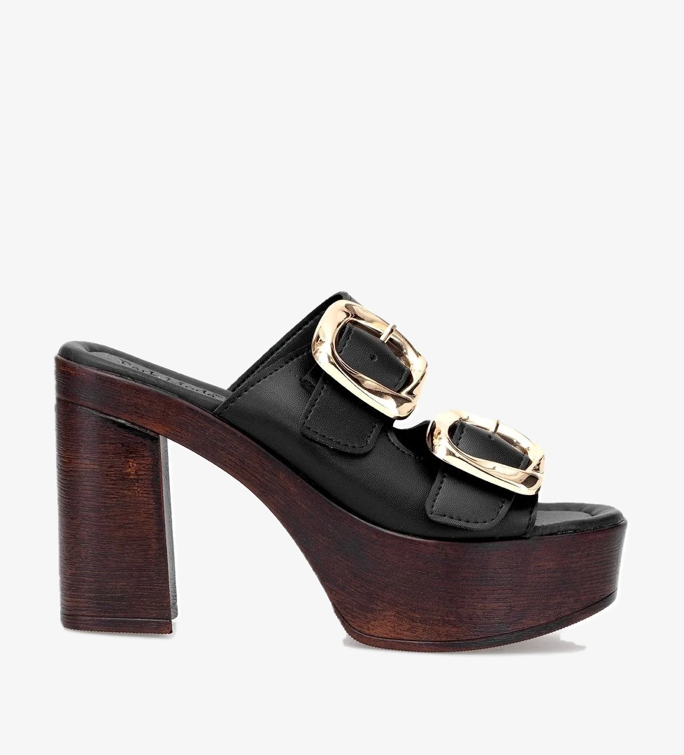 PM183 K766 Kadın Topuklu Terlik Siyah