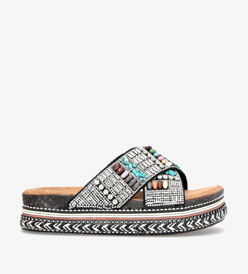 Elit BTBSJ03 Kadın Taşlı Düz Terlik Siyah