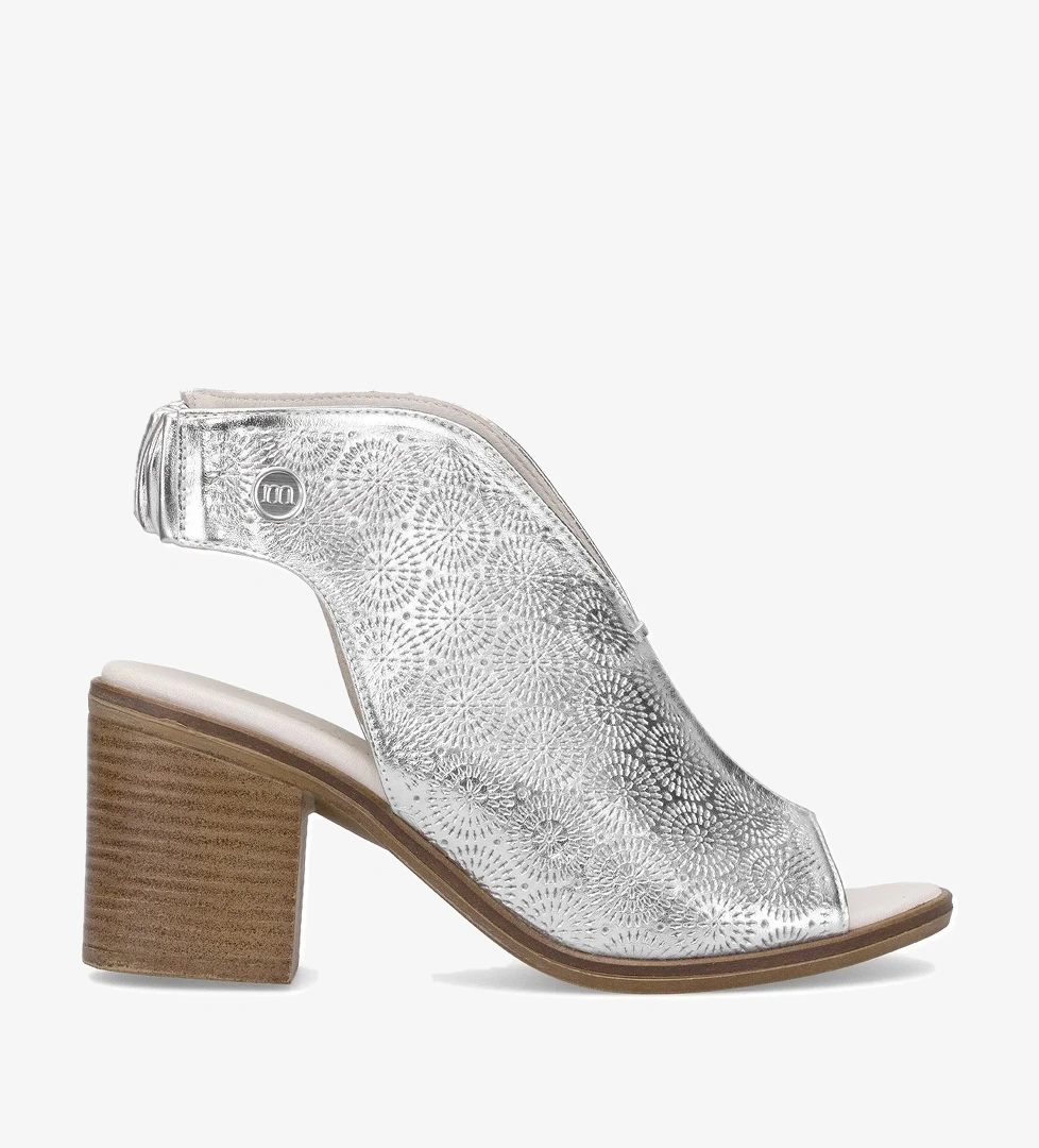 D25YS-2915 Kadın Hakiki Deri Topuklu Sandalet Gümüş