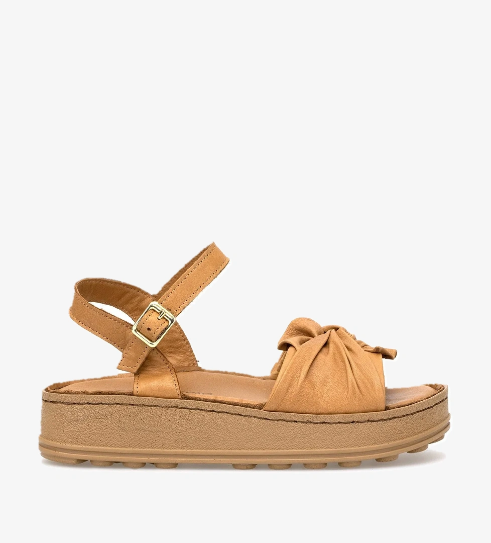 D25YS-2595 Kadın Hakiki Deri Düz Sandalet Taba