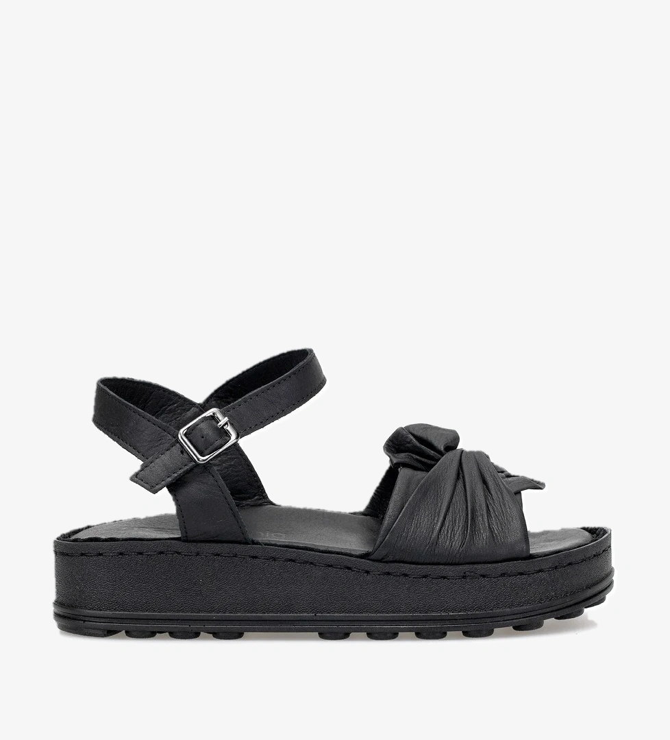 D25YS-2595 Kadın Hakiki Deri Düz Sandalet Siyah