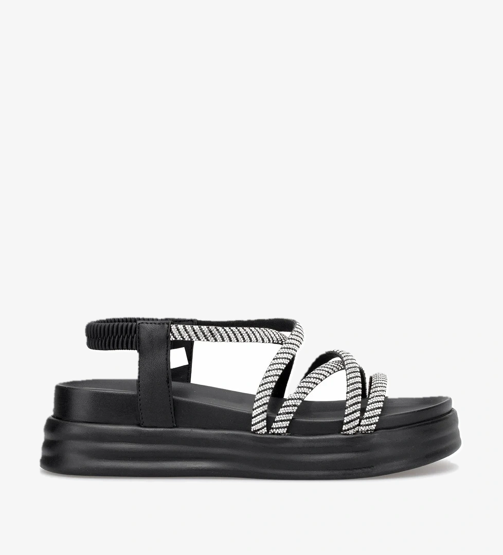 B144 Kadın Hakiki Deri Dolgu Topuk Sandalet Siyah - Görsel 1