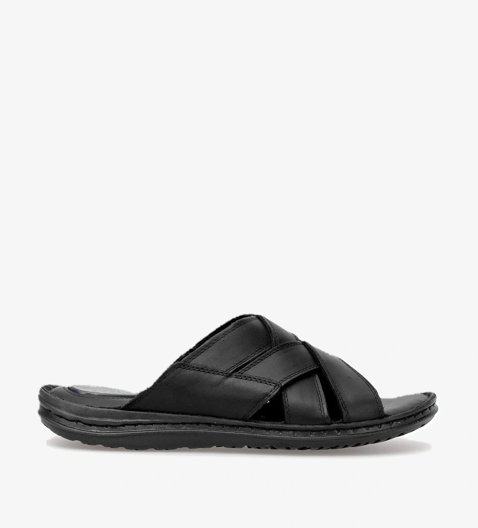 Ayakkabı Fuarı Elit SLCMF02C Erkek Hakiki Deri Düz Terlik Siyah model görseli