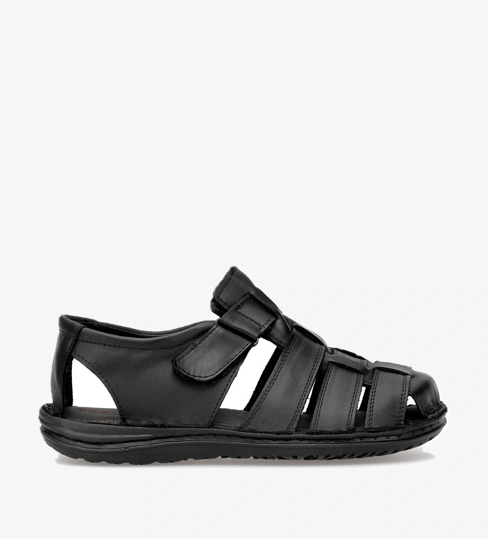 Ayakkabı Fuarı Elit SLCMF01C Erkek Hakiki Deri Düz Sandalet Siyah model görseli