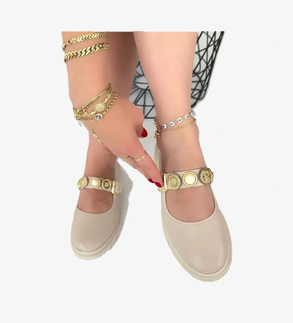 Bej Bantlı Kadın Günlük Ayakkabı