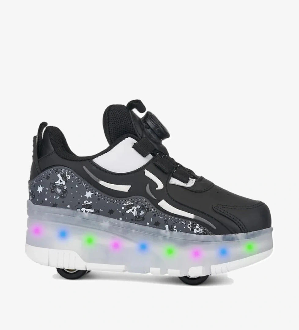 Siyah Işıklı Patenli Ortopedik Unisex Çocuk Spor Ayakkabı Nils