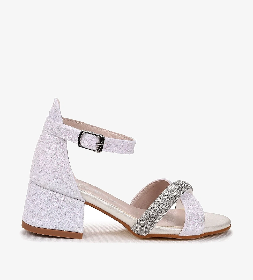 Tanda Kum Simli Kız Çocuk 4 Cm Topuklu Sandalet Abiye Ayakkabı Sedef