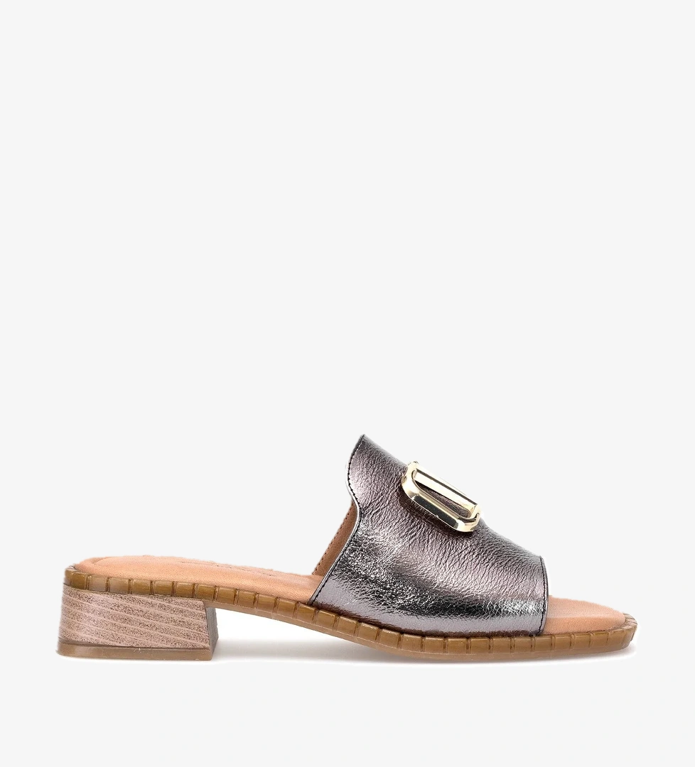 Ayakkabı Fuarı Elit Kira Kadın Hakiki Deri Topuklu Terlik Platin Beyaz model görseli