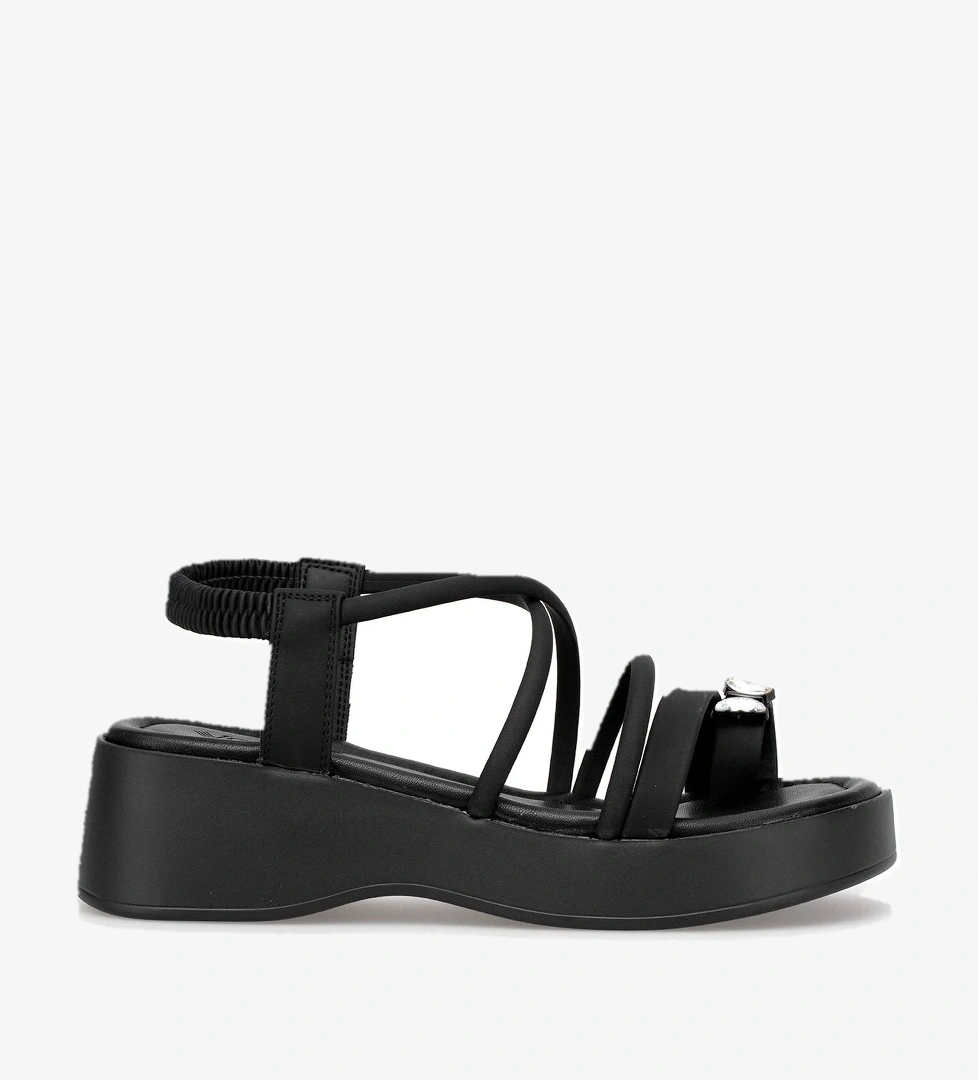 Voyager B121 Kadın Hakiki Deri Topuklu Sandalet Siyah Krem model görseli