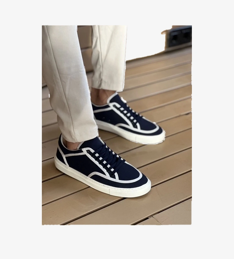 Keten Bağcıklı Erkek Günlük Ayakkabı Lacivert Beyaz