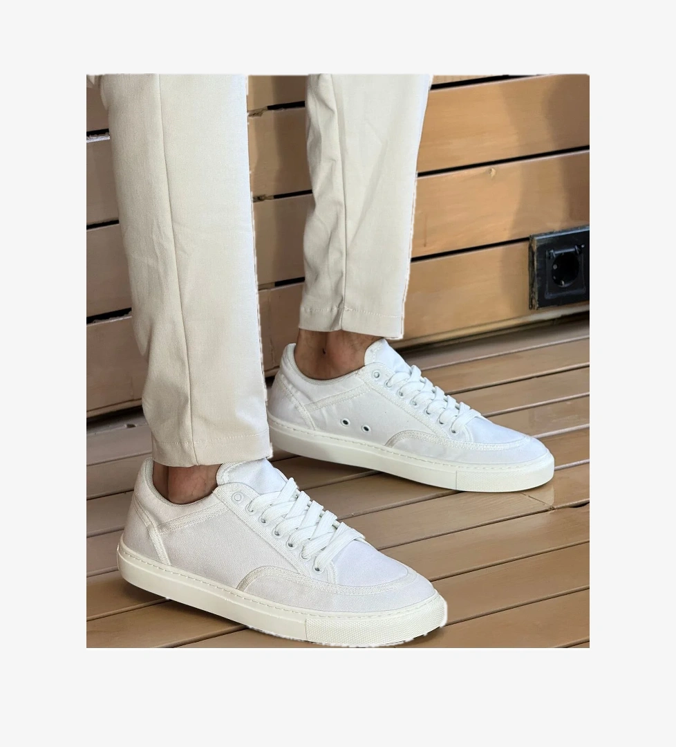 Keten Bağcıklı Erkek Günlük Ayakkabı Beyaz