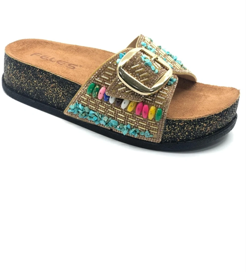 Tek Toka Mantar Taban Taş Detaylı Kadın Terlik