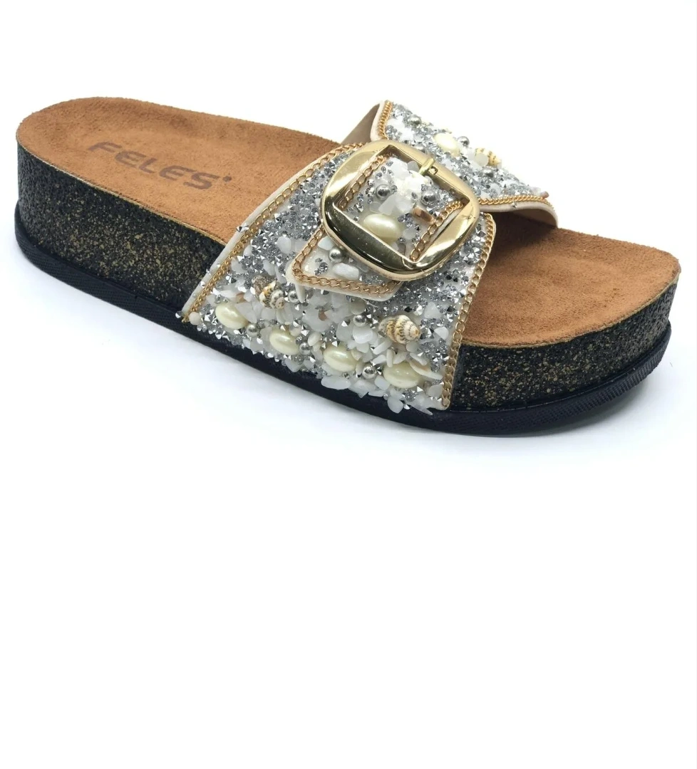 Tek Toka Mantar Taban Taş Detaylı Kadın Terlik - Görsel 1