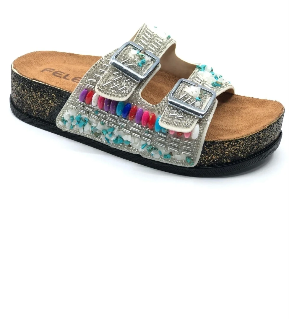 Çift Toka Mantar Taban Taş Detaylı Kadın Terlik