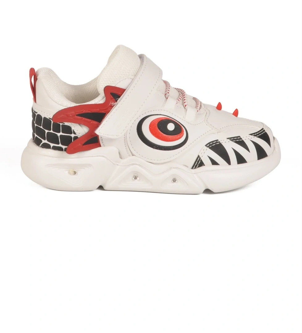 Beyaz Cırtlı Işıklı Erkek Çocuk Spor Ayakkabı Stego P