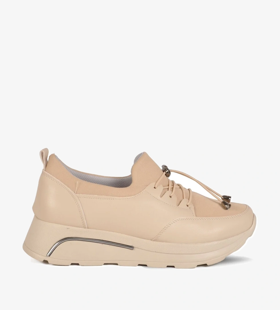 Bej Kilit Bağcıklı Kadın Casual Ayakkabı 1706 Z - Görsel 1