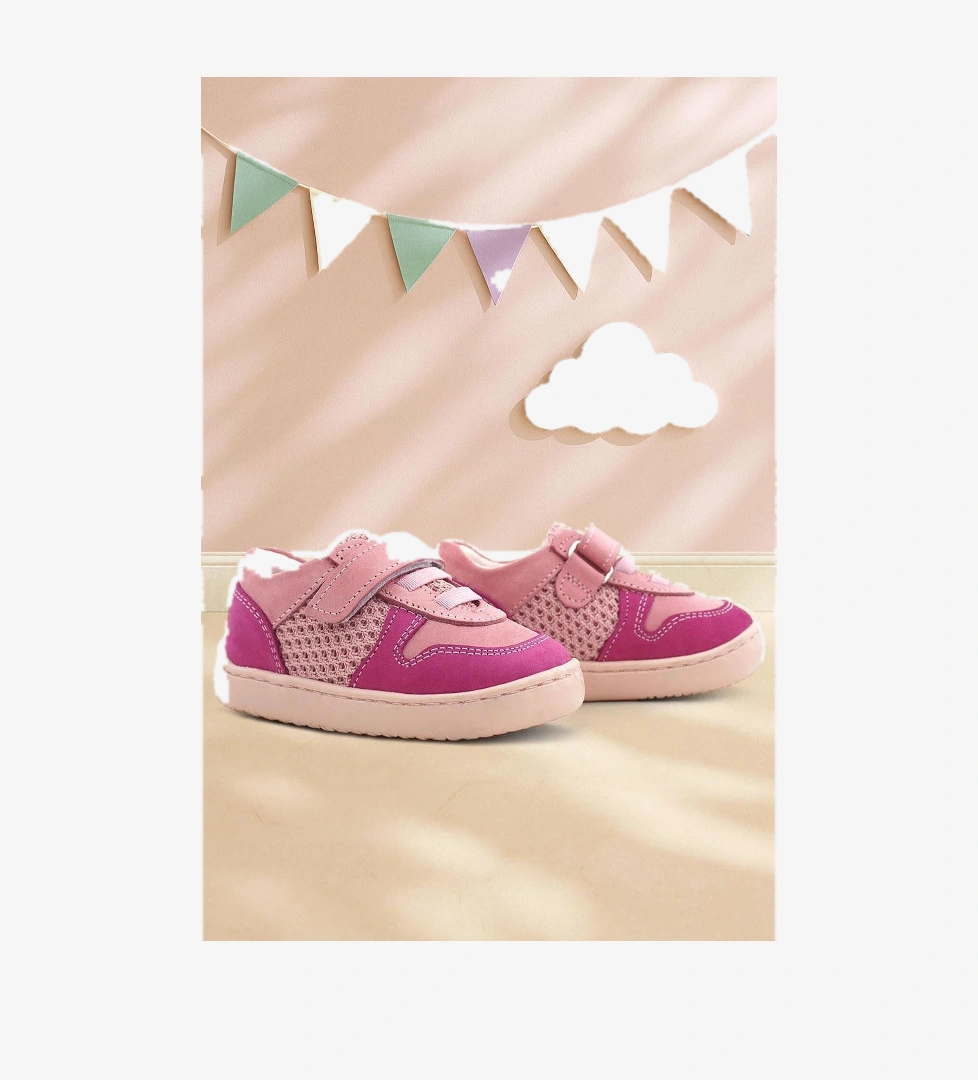 Rakerplus Bob Hakiki Deri Pembe Barefoot Cırtlı Lastikli Bebek Sneaker Ayakkabı model görseli