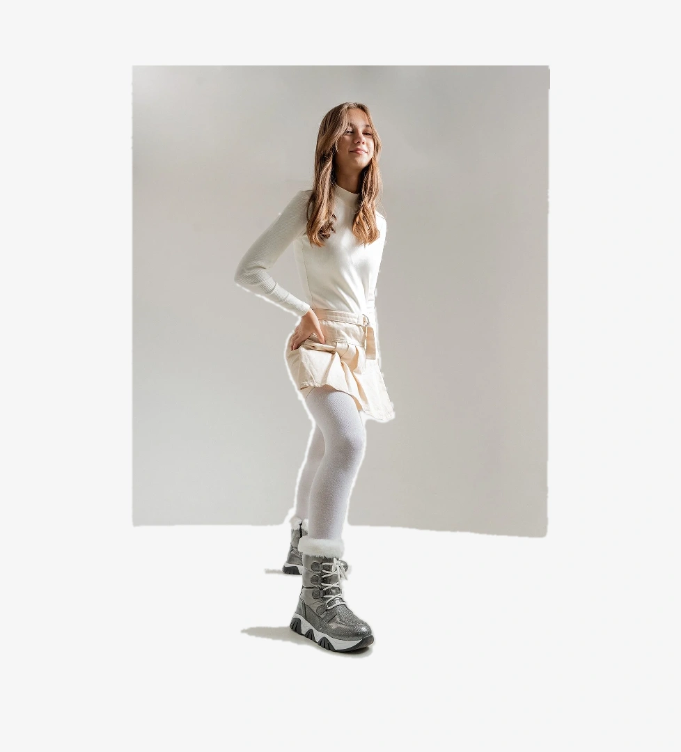 Kız Çocuk Platin Simli Rugan Deri Suya Dayanıklı Günlük Bot