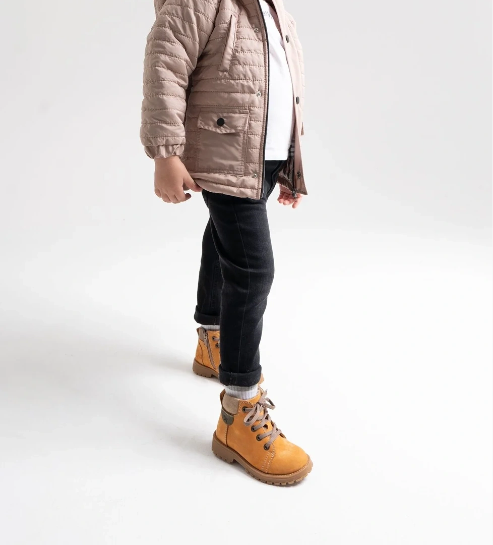 Erkek Çocuk Sarı Hakiki Deri Anatomik Günlük Bot