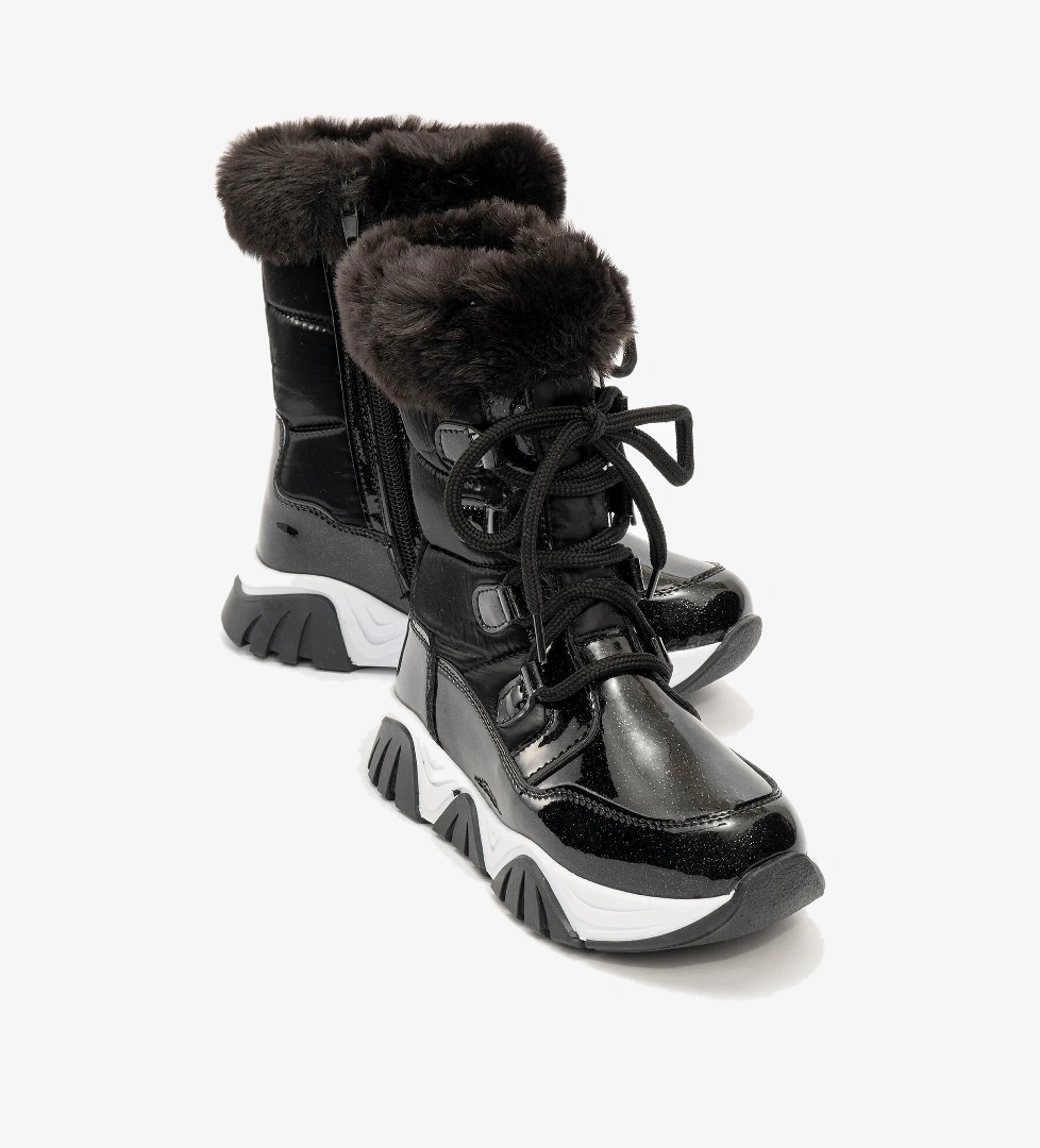 Kız Çocuk Siyah Simli Rugan Deri Suya Dayanıklı Günlük Bot