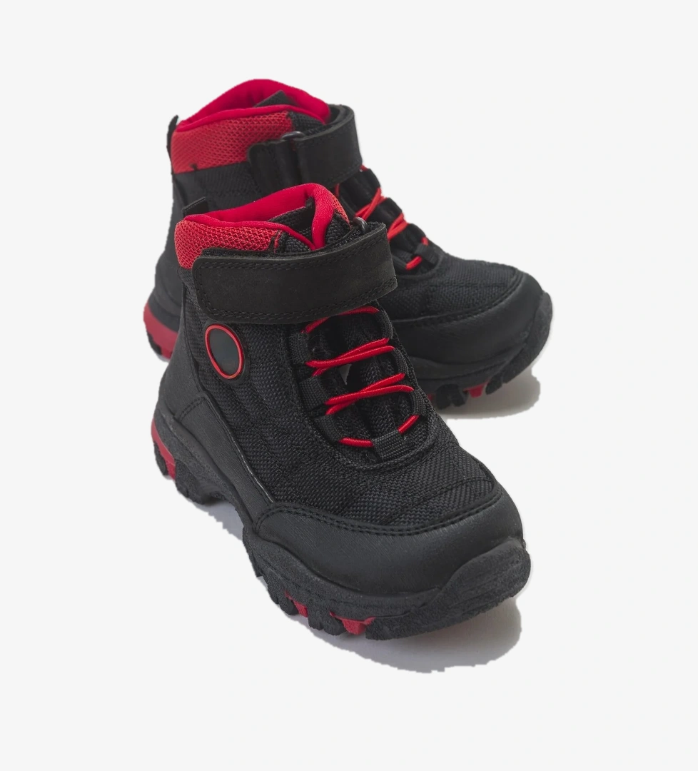 Erkek Çocuk Siyah-Kırmızı Suya Dayanıklı Microfiber Trekking Bot - Görsel 1