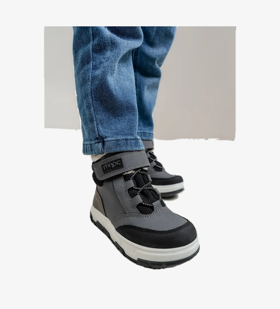 Erkek Çocuk Gri Suni Deri Suya Dayanıklı Anatomik Günlük Bot