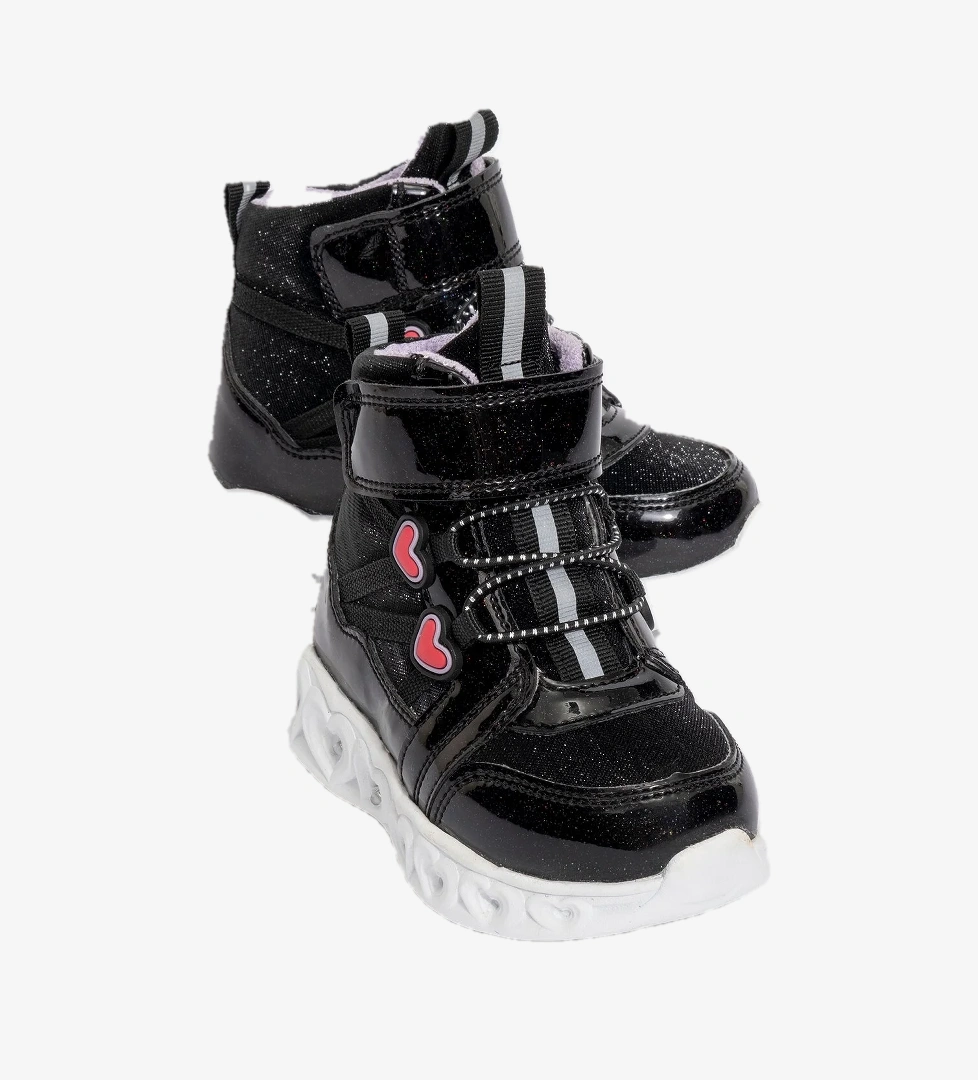 Kız Çocuk Siyah Işıklı Taban Suya Dayanıklı Anatomik Günlük Bot